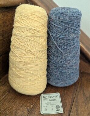 Rowan Vintage wool yarn  2 Cones yellow & Weft blue, Indigo,Purple Tweed 20 WPI